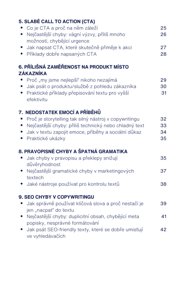 obsah e-booku Nejčastější chyby v copywritingu